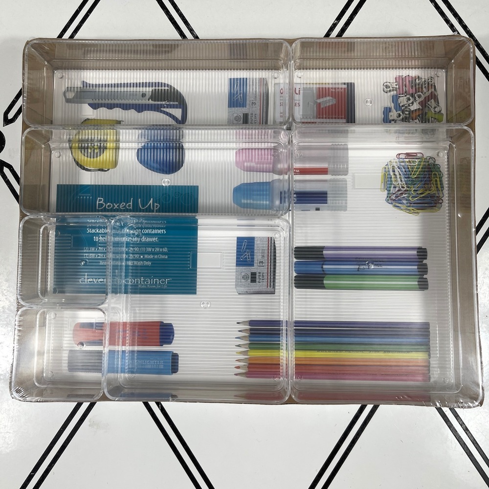 Stackable Drawer Organizer Clear‎ Plastic Office Desk Supply Holder